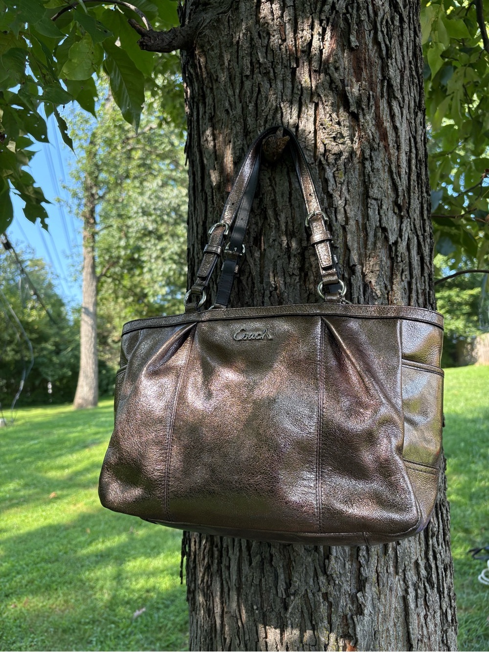 Coach Bronze Metallic Leather Shoulder Tote